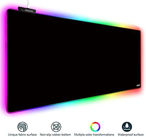 Extended RGB Gaming Mouse Pad, Extra Large Gaming Mouse Mat for Gamer, Waterproof Office DEST Mat with 10 Lighting Mode, for PC Computer RGB Keyboard Mouse MacBook - 31.5'' x 11.8" x 4mm (Black)