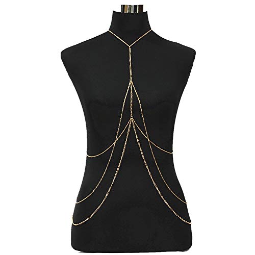 JoJo&Lin Gold Tone Fine Chain Harness Multirow Necklace Body Chain Bikini Summer New Arrival