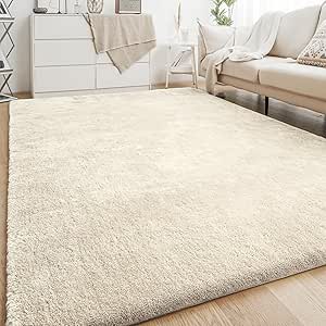 H.VERSAILTEX Super Soft Area Rugs Fluffy Carpets 6x9 Feet, Indoor Modern Plush Large Area Rugs for Living, Bedroom Kids Room Nursery, Upgrade Anti-Skid Durable Rectangular Fuzzy Shaggy Rug, Ivory