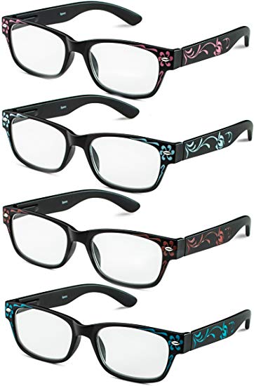 Specs Rectangular Reading Glasses, Floral Designs, Four Pack, All Magnification Strengths