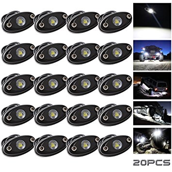LEDMIRCY LED Rock Lights White for JEEP ATV SUV Offroad Truck Boat Underbody Glow Trail Rig Lamp Interior and Exterior-Waterproof Shockproof(Pack of 20pcs,White)