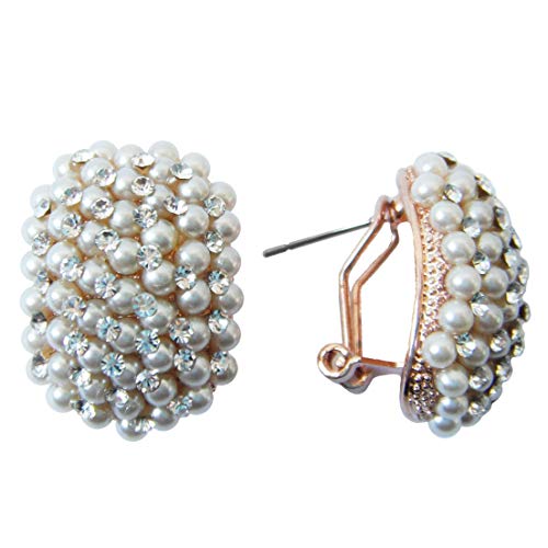 Navachi 18k Gold Plated Little Pearl White Crystal Omega Az1875o Earrings
