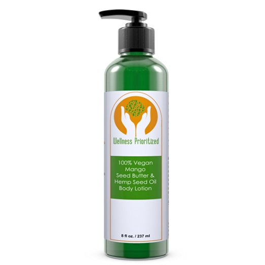 Vegan Hemp Seed Oil & Mango Seed Butter Face, Hand, & Body Lotion by Wellness Prioritized Lavender Melaleuca Organic Moisturizes, Heals, & Nourishes Dry Skin 8 oz