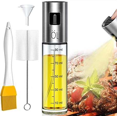 Showvigor Olive Oil Sprayer for Cooking,100ml Oil Sprayer Bottle Versatile Glass with Brush and Funnel ,Oil Dispenser Bottle for Cooking, Air Fryer, BBQ, Salad, Baking Kitchen Tools