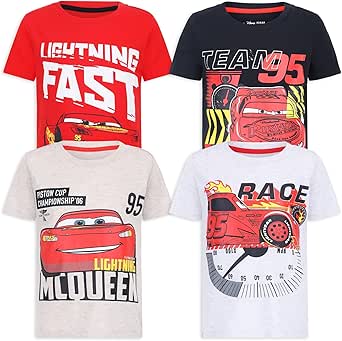 Disney Pixar Cars Lightning McQueen Boys 4 Pack T-Shirt for Toddler and Big Kids