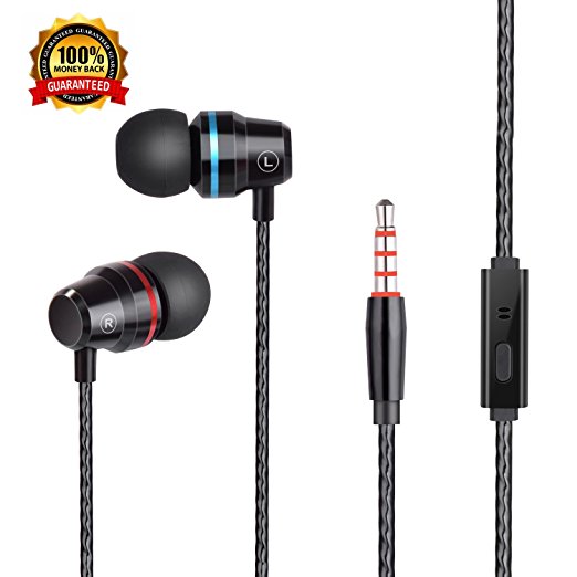 Earbuds Headphones Stereo In-ear Earphones with Microphone Mic Wired earbuds Waterproof Earphone for iPhone Samsung MP3 Players Nokia,HTC,and More Android Smartphones(Without Volume Control)