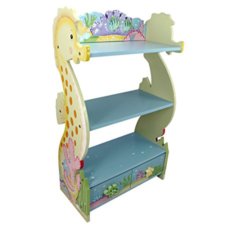Fantasy Fields - Under the Sea Thematic Kids Wooden Bookcase with Storage | Imagination Inspiring Hand Crafted & Hand Painted Details   Non-Toxic, Lead Free Water-based Paint