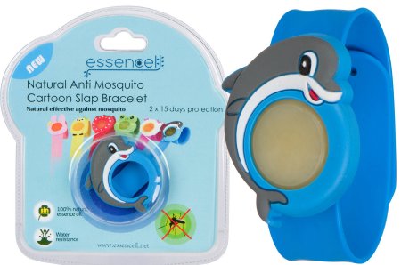 Essencell All Natural Mosquito Repellent Cartoon Slap BraceletPendent 2x Repellent Refills -Bug and Insect Protection for up to 30 days-No Spray DEET-FREE Waterproof - Blue Dolphin