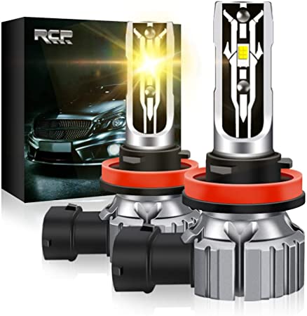 RCP H8/H9/H11 Led Fog Light Bulbs, 20W 8000LM 3000K Bright Yellow Fanless Plug N Play Fog Lamp Replacement Kit, Pack of 2