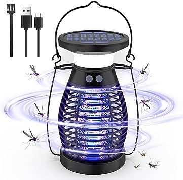 Bug Zapper, 4200V Mosquito Zapper with LED Light, Solar Mosquito Killer Indoor Outdoor, Electric Bug Zapper Rechargeable Mosquito Repellent for Patios Gardens Fly Zapper Pest Control Mosquito Trap