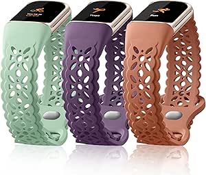 Maledan Floral Lace Band Compatible for Fitbit Charge 6 Bands and Fitbit Charge 5 Bands Women, Cute Soft Lilac Flower Pattern Hollow-out Sport Watch Strap for Fitbit Charge 5/ Charge 6 Fitness Tracker