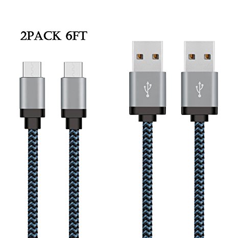 USB C Cable, Xcords USB C Cable (2-PACK 6ft) Nylon Braided Fast Charging Sync Cable for Samsung Galaxy S8 (Plus), Google Pixel, LG G6 V20 G5, OnePlus 2, Nintendo Switch, New Macbook More