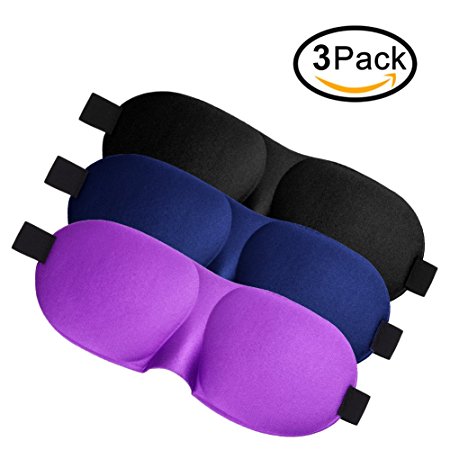 Sleep Mask, 3 Pack Lightweight & Comfortable Super Soft Large Adjustable 3D Contoured Eye Masks for Sleeping, Travel, Shift Work, Naps, Night Blindfold Eyeshade for Men Women (Black & Blue & Purple)