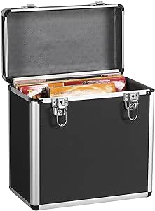 Yaheetech Étui pour Disques Vinyles de 33 Tours Mallette de Rangement pour Collection de DJ Valise Vinyles avec Fermeture à Clé pour 50 Albums 35x20x36 cm Noir