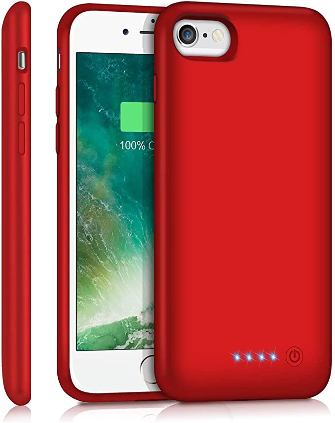 Pxwaxpy Battery Case for iPhone 7/8/6/6S, Upgraded [6000mAh] Protective Portable Charging Case Rechargeable Extended Battery Pack Charger Case for iPhone 7/8/6/6S (4.7 inch) Backup Power Cover (Red)