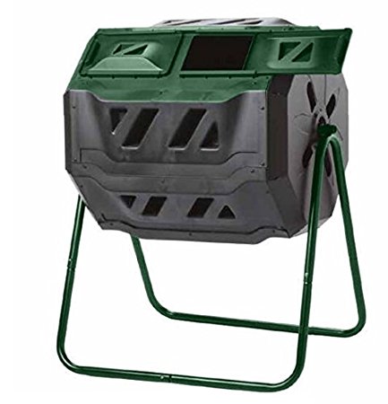 Exaco Trading Company Exaco Mr.Spin Compost Tumbler - 160 Liters / 43 gallon, Dual Chamber Composter On Two-Leg Stand