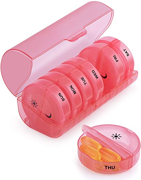 TookMag Pill Organizer 2 Times a Day, Weekly AM PM Pill Box, Large Capacity 7 Day Pill Cases for Pills/Vitamin/Fish Oil/Supplements (Pink)