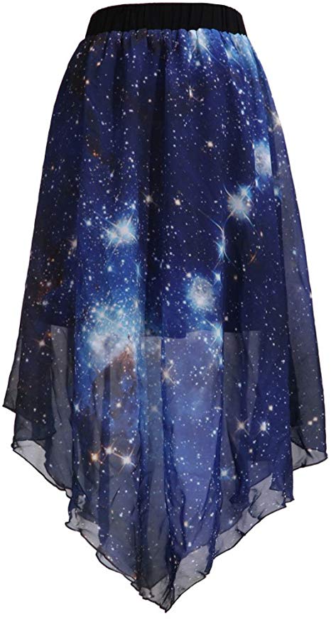 SAYM Women Pleated Chiffon Galaxy Cosmic Digital Printed Skirts