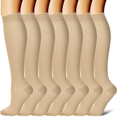 Compression Socks (7 Pairs) for Women & Men-for Medical, Nursing, Running & Fitness, Edema, Varicose Veins, Travel & Flight, Pregnancy, Nurses-Blood Circulation & Recovery