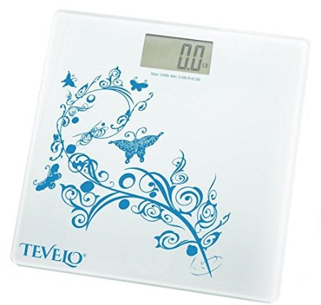 Tevelo Digital Bathroom Scale with Extra Large Lighted Wide LCD Display, Stepon Technology, High Accuracy Electronic Body Weight Measures Lb/Kg, White