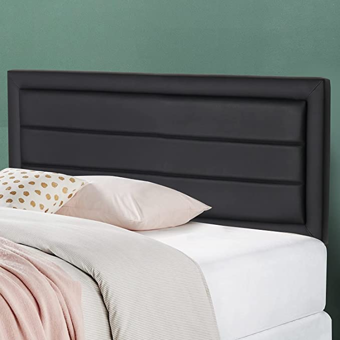 VECELO Faux Leather Full Size Upholstered Black Horizontal Channel Tufting Design Headboards