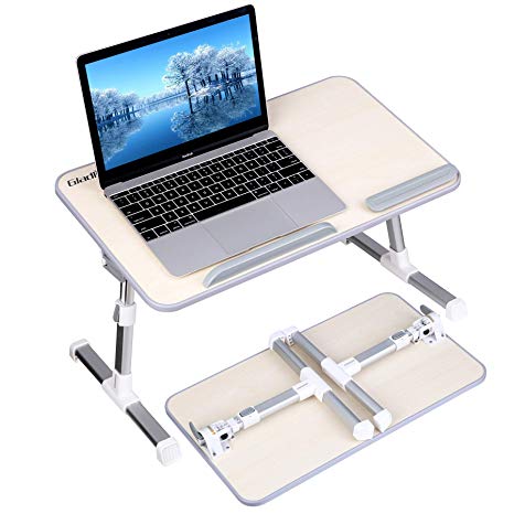 Gladle Laptop Bed Table, Portable Height and Angle Adjustable Lap Standing Desk for Bed and Sofa, Foldable Computer Desk Notebook Tray Breakfast Bed Tray for Couch Floor Kids, Wood