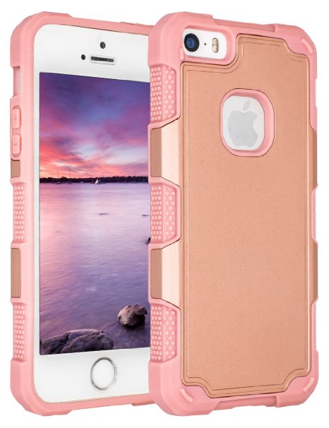 iPhone SE Case,iPhone 5S Case,iPhone 5 Case,SLMY(TM) [Shockproof Series] Drop Protection Hybrid Dual Layer Armor Defender Protective Case Cover For iPhone 5/5s/SE,Rose Gold