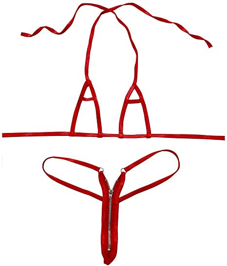Esquki Women’s Sheer Extreme Bikini Halterneck Top and Tie Sides Micro Thong Sets