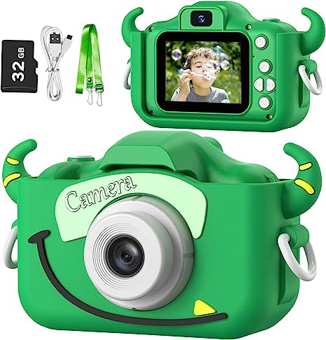 Goopow Kids Camera Toys for 3-8 Year Old Boys,Children Digital Video Camcorder Camera with Cartoon Soft Silicone Cover, Best Chritmas Birthday Festival Gift for Kids - 32G SD Card Included