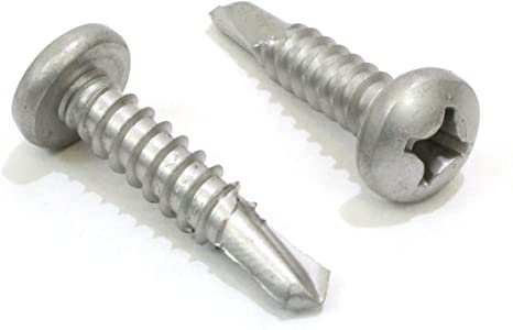 Self Tapping #8 x 3/4" Stainless Steel Metal Screws, (100 Pack) Phillips Pan Head Self Drilling Screws, 410 Stainless Steel, by Bolt Dropper.