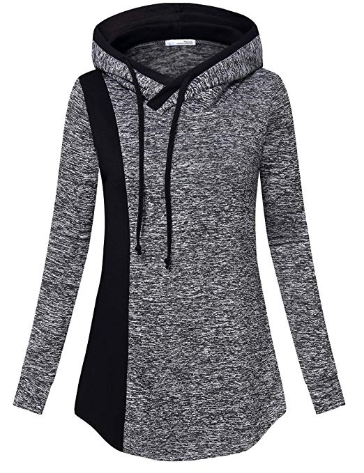 Messic Women's Funnel Neck Check Contrast Tunics Lightweight Pullover Hoodie Top