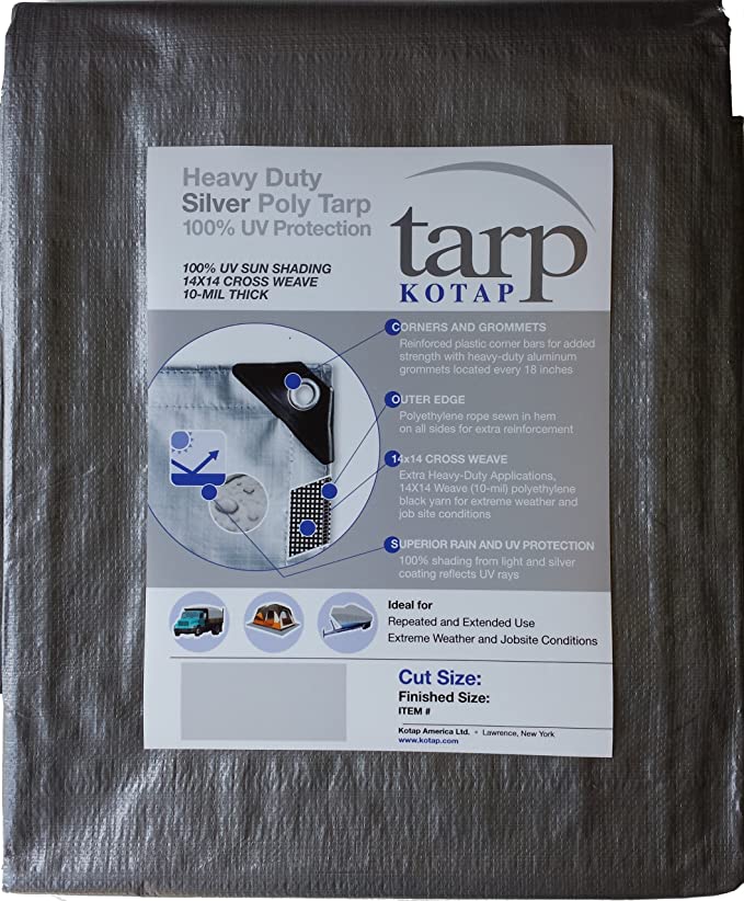 Kotap TRS-1012 Heavy-Duty 10-mil Poly Tarp with 100% UV Protection, 10 x 12-Foot, Silver