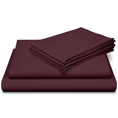 Dream Castle Linens 800 Thread Count 100% Long Staple Soft Cotton SheetSet with Bonus Pillowcases,6 Piece Set,Queen Sheets,Smooth Sateen Weave,Deep Pocket,Luxury Bedding,Marrow Hem, Burgundy