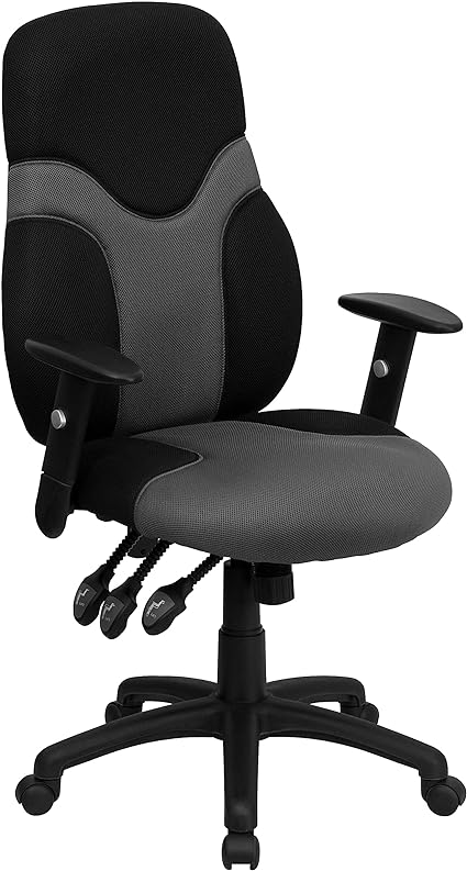 Flash Furniture BT-6001-GYBK-GG High Back Ergonomic Black/Gray Mesh Task Chair with Adjustable Arms