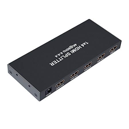 DTECH 1x4 HDMI 2.0 Splitter 4K 60HZ HDR 4:4:4 with HDCP 2.2 18Gbps EDID 3D - 1 in 4 out for TV Monitor Sharing Screen Signal