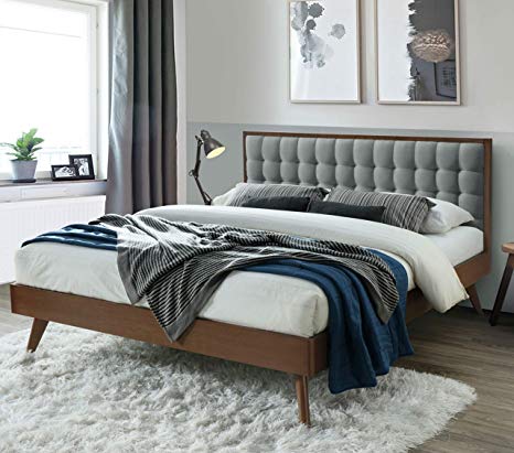 DG Casa Soloman Mid Century Modern Tufted Upholstered Platform Bed Frame, King Size in Grey Fabric, Gray