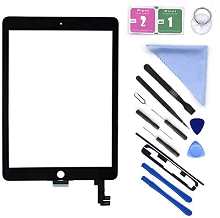 First Choose Black New Glass Touch Screen Digitizer Replacement for iPad Air 2 9.7" 2nd Gen A1566 A1567 and Pre-Installed Adhesive with Repair Tools Kit (Without Home Button,Not Include LCD)