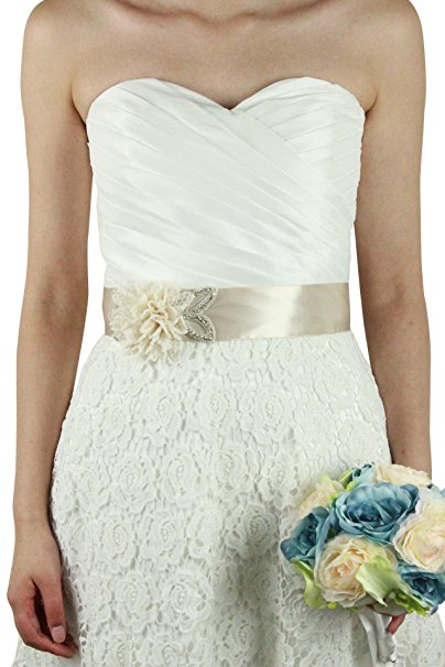 Lemandy Big Lace Flowers and Crystals Wedding Sashes Wedding Belts Available in 10 Colors