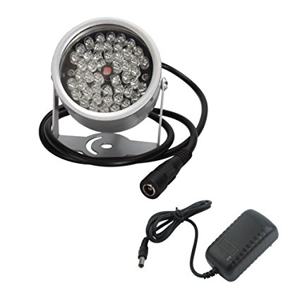 Night Vision IR Infrared CCTV Illuminator Light Built-in 48-LED, Silver   12V 1000mA Surveillance Camera's Power Adaptor