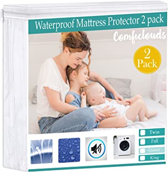 Kmall Mattress Protector Full Size 2 Pack, Waterproof Mattress Protector Mattress Cover Pad, Fitted 15" Deep Pocket Bed Cover for Kids Pets Adults, Smooth Breathable Soft Noiseless, 54"x 75"