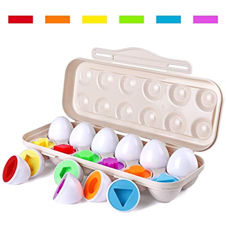 Tinabless Learn Color & Shape Match Egg Set - Toddler Toys - Color Matching Egg Set - Educational Toys for 18 Months Baby and Up