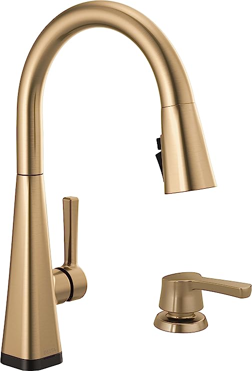 Delta Faucet Lenta Gold Kitchen Faucet Touch, Soap Dispenser Included, Kitchen Sink Faucet, Faucet for Kitchen Sink, Touch2O Technology, Champagne Bronze 19802TZ-CZ-DST