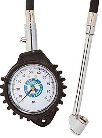P.I. Auto Store PIAS004 Tire Pressure Gauge 100 PSI in Storage Case, Heavy Duty, Accurate 2.5" Dial, High Quality with Hose and Long chuck, Best for Car, Motorcycle, Bike, Truck, RV, SUV, ATV