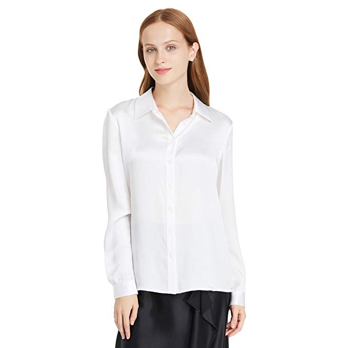 LilySilk Women's 100 Silk Shirts Long Sleeve 22 Momme Charmeuse Button Down Elegant Ladies Tops