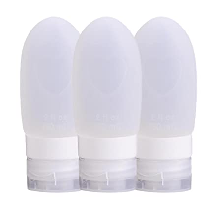 DEESEE(TM) Set of 3 Portable Soft Silicone Travel bottles Set Large Leak Proof Refillable Squeezable Silicone Bottles (60ml /2OZ, White)