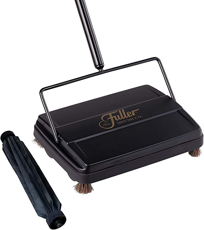Fuller Brush Electrostatic Carpet & Floor Sweeper with Additional Rubber Rotor - 9" Cleaning Path - Lightweight - Ideal for Crumby & Wet Messes - Works On Carpets & Hard Floor Surfaces (Black)