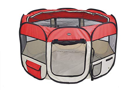 EXPAWLORER 45" Puppy Playpen Dog Exercise Kennel Cat Portable Foldable Pen for Small Medium Pets, with Carry Bag