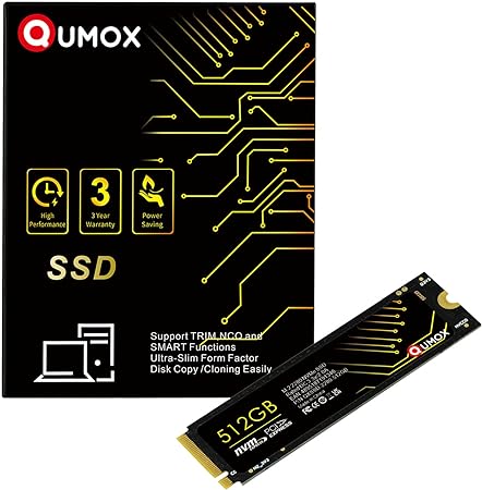 QUMOX 512GB PCIe NVMe M.2 Internal Solid State Drive - Ultra-Fast Read Speed 2000MB/s, Write Speed 1500MB/s