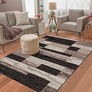 Superior Indoor Area Rug, Jute Backed, Modern Geometric Patchwork Floor Decor for Bedroom, Office, Living Room, Entryway, Hardwood Floors, Rockwood Collection, 7' x 9', Chocolate