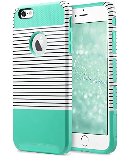 iPhone 6 Plus Case,iPhone 6S Plus Case,ULAK Slim Dual Layer Protection Scratch Resistant Hard Back Cover Shock Absorbent TPU Bumper Case for Apple iPhone 6/6S Plus 5.5 inch-Minimal Mint Stripe